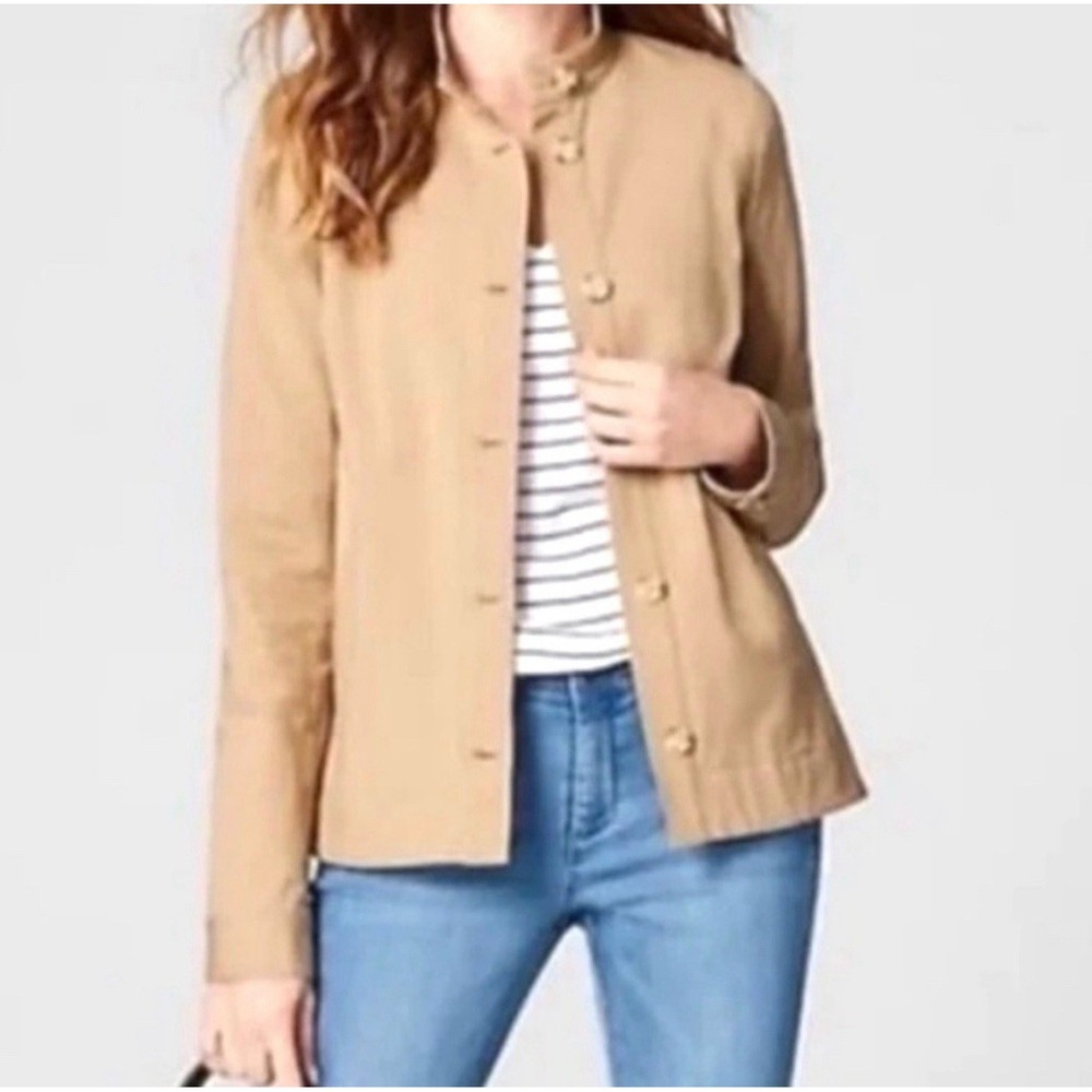 J Jill Womens Button Front Jacket Sz-Lg‎ Sandbar Cotton Blend Long Sleeve New